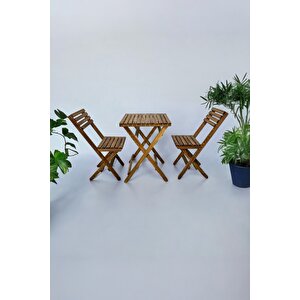 Ahşap Balkon Bahçe Mutfak 3'lü Bistro Set 2 Sandalye 1 Masa Takım 50x50cm Ykm Mob246