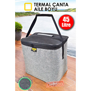 45 Litre Termoslu Kamp Piknik Ve Plaj Çantası Termal Isı Yalıtımlı Keten Sıcaktan Koruyan Çanta Gri
