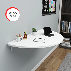 60x90 Cm Mdf Oval Tasarım Mat Beyaz Duvara Monte Kırma Katlanır Masa