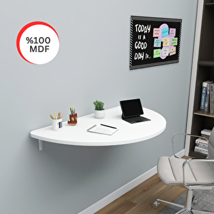 60x90 Cm Mdf Oval Tasarım Mat Beyaz Duvara Monte Kırma Katlanır Masa
