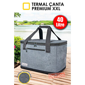 Premium 40 Litre Fermuarlı Keten Termoslu Kamp Piknik Ve Plaj Çantası Termal Isı Yalıtımlı Çanta Gri
