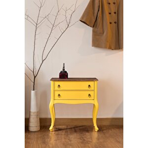 Wooding Masif 2 Çekmeceli Sarı Ceviz Komodin - Mini Konsol