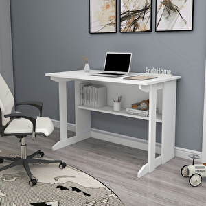 Pillar Kütüphaneli Geniş Çalışma Masası 100x56 Cm Beyaz