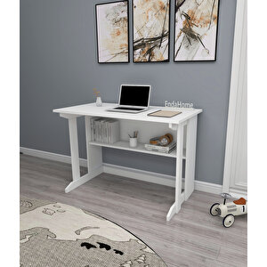 Pillar Kütüphaneli Geniş Çalışma Masası 100x56 Cm Beyaz