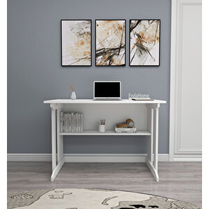 Pillar Kütüphaneli Geniş Çalışma Masası 100x56 Cm Beyaz