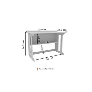 Pillar Kütüphaneli Geniş Çalışma Masası 100x56 Cm Beyaz