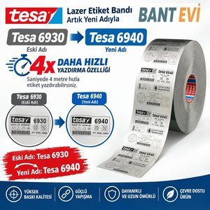 Tesa Lazer Etiket Bandı Gri 5metre Tesa® 6940 Gümüş Gri
