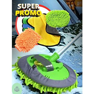 Araba Yıkama Fırçası Oto Yıkama Seti Mop Mikrofiber Bezli Teleskopik Saplı 1 Yedek Bez Hediyeli