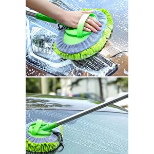 Araba Yıkama Fırçası Oto Yıkama Seti Mop Mikrofiber Bezli Teleskopik Saplı 1 Yedek Bez Hediyeli