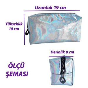 Makyaj Çantası Gümüş Renkli Düzenleyici Seyahat Tipi Aynalı Kumaş Çok Amaçlı Çanta Organizer