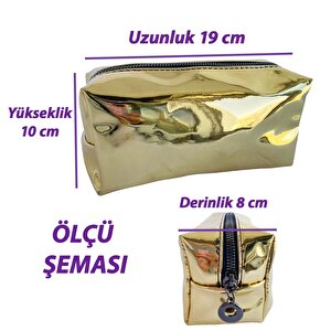 Makyaj Çantası Altın Gold Renkli Düzenleyici Seyahat Tipi Aynalı Kumaş Çok Amaçlı Çanta Organizer