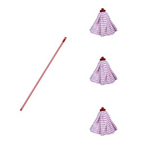 Yedek Islak Temizlik Kovası Mop Takımı Seti - 3x Tesa Havlu Mop + Metal Çizgili Vidalı Sap - 1 Adet