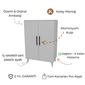 3 Raflı 2 Kapaklı Çok Amaçlı Dolap Beyaz