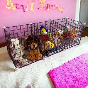 3 Bölmeli Tel Küp Çok Amaçlı Organizer Raf Pembe 33cm Mutfak, Oyuncak, Kiler, Depolama Rafı