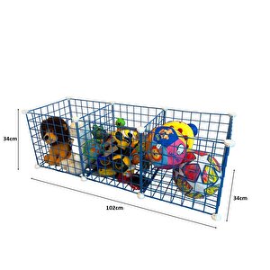 3 Bölmeli Tel Küp Çok Amaçlı Organizer Raf Mavi 33cm Mutfak, Oyuncak, Kiler, Depolama Rafı