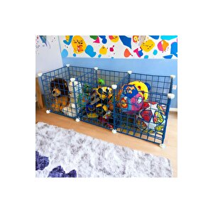 3 Bölmeli Tel Küp Çok Amaçlı Organizer Raf Mavi 33cm Mutfak, Oyuncak, Kiler, Depolama Rafı