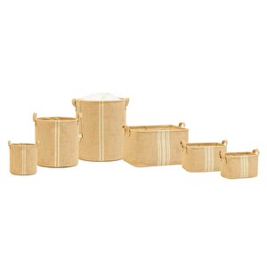 Ocean Home Textile 6'lı Çizgili Jüt Sepet Set