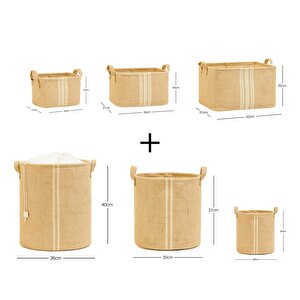 Ocean Home Textile 6'lı Çizgili Jüt Sepet Set