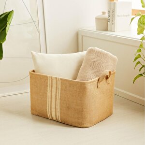 2'li Çizgili Jüt Sepet Set 1 Adet 42 X 31 X 25 / 1 Adet 36 X 40 Cm
