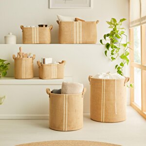 Ocean Home Textile 2'li Çizgili Jüt Sepet Set 1 Adet 42 X 31 X 25 / 1 Adet 36 X 40 Cm