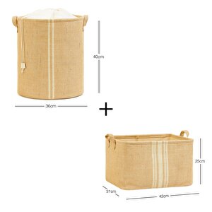 Ocean Home Textile 2'li Çizgili Jüt Sepet Set 1 Adet 42 X 31 X 25 / 1 Adet 36 X 40 Cm
