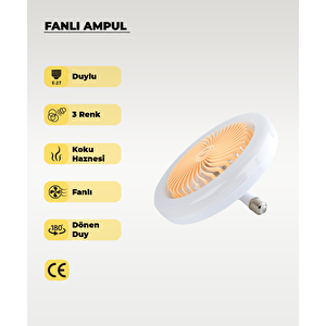 30w Fanlı Led Ampul / 3 Renk Işık / 3 Hız Fanlı Sarı Kasa  - Kumandalı Ve Koku Hazneli