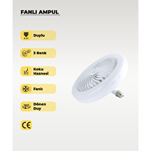30w Fanlı Led Ampul / 3 Renk Işık / 3 Hız Fanlı Beyaz Kasa  - Kumandalı Ve Koku Hazneli