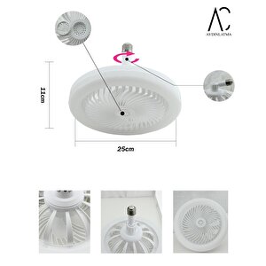 30w Fanlı Led Ampul / 3 Renk Işık / 3 Hız Fanlı Beyaz Kasa  - Kumandalı Ve Koku Hazneli