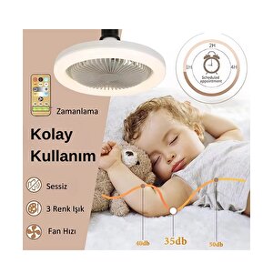 30w Fanlı Led Ampul / 3 Renk Işık / 3 Hız Fanlı Beyaz Kasa  - Kumandalı Ve Koku Hazneli