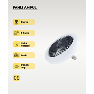 30w Fanlı Led Ampul / 3 Renk Işık / 3 Hız Fanlı Siyah Kasa  - Kumandalı Ve Koku Hazneli
