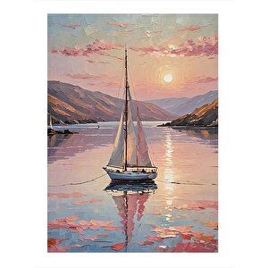 Beyaz Yelkenli Tekne Tasarım Ahşap Tablo 25cmx 35cm 25x35 cm