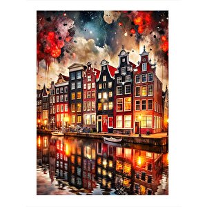 Amsterdam Evleri Art Mdf Poster 35cm X50cm 35x50 cm