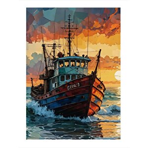 Ahşap Balıkçı Teknesi Modern Ahşap Tablo 35cm X50cm 35x50 cm