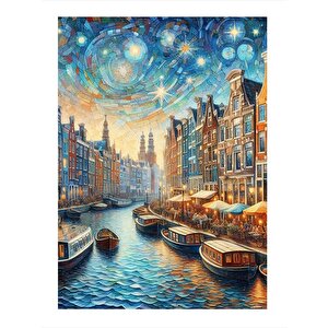 Amsterdam Evleri Tasarım Ahşap Tablo 25cmx 35cm 25x35 cm