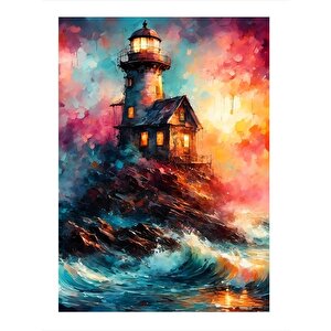 Deniz Feneri Ve Ev Modern Mdf Tablo 25cmx 35cm 25x35 cm