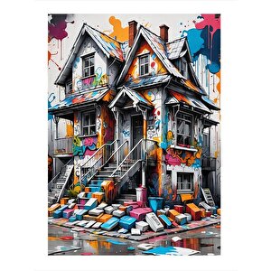Boyalı Ev Modern Ahşap Tablo 25cmx 35cm 25x35 cm