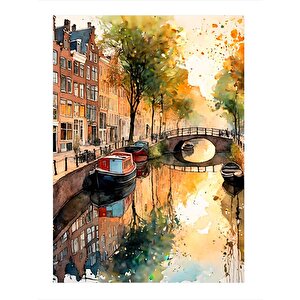 Amsterdam Evleri Modern Ahşap Tablo 25cmx 35cm 25x35 cm