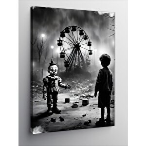 Kanvas Tablo Korkunç Palyaço Ve Yıkık Lunapark