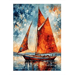 Kırmızı Yelkenli Tekne Tasarım Mdf Tablo 35cm X50cm 35x50 cm