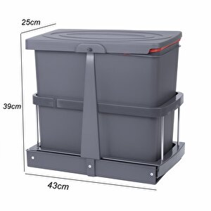 Çelik Ayna Teleskopik Raylı Dolap İçi Çöp Kovası 24 Litre