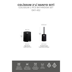 Okyanus Home Coliseum Siyah 2'li Wc Kova Ve Fırça Seti