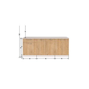 Piraye Alt Mutfak Dolabı 200 Cm -atlantik Çam - Tezgah Dahil Değil