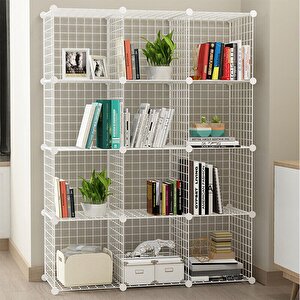 12 Bölmeli Tel Küp Çok Amaçlı Organizer Raf Beyaz 33cm Mutfak, Oyuncak, Kiler, Depolama Rafı