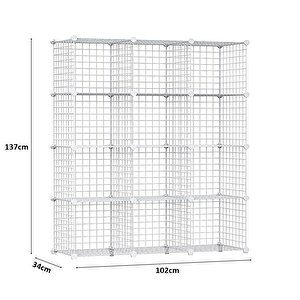 12 Bölmeli Tel Küp Çok Amaçlı Organizer Raf Beyaz 33cm Mutfak, Oyuncak, Kiler, Depolama Rafı