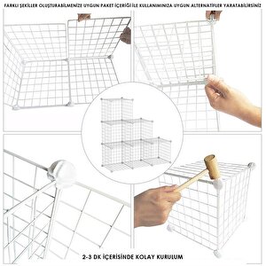 12 Bölmeli Tel Küp Çok Amaçlı Organizer Raf Beyaz 33cm Mutfak, Oyuncak, Kiler, Depolama Rafı