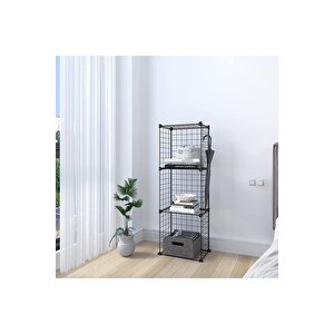 3 Bölmeli Tel Küp Çok Amaçlı Organizer Raf Siyah 33cm Mutfak, Oyuncak, Kiler, Depolama Rafı
