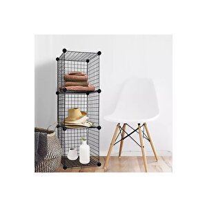 3 Bölmeli Tel Küp Çok Amaçlı Organizer Raf Siyah 33cm Mutfak, Oyuncak, Kiler, Depolama Rafı