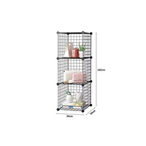 3 Bölmeli Tel Küp Çok Amaçlı Organizer Raf Siyah 33cm Mutfak, Oyuncak, Kiler, Depolama Rafı