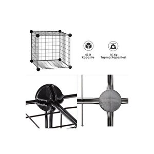 3 Bölmeli Tel Küp Çok Amaçlı Organizer Raf Siyah 33cm Mutfak, Oyuncak, Kiler, Depolama Rafı