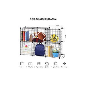6 Bölmeli Tel Küp Çok Amaçlı Organizer Raf Siyah 33cm Mutfak, Oyuncak, Kiler, Depolama Rafı